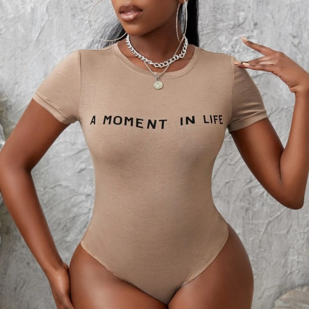 A Moment In Life Women's Short Sleeve Tan Bodysuit